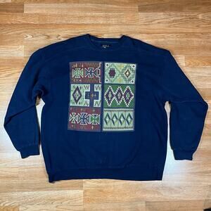 Vintage Galt Crew Crewneck Sweatshirt Mens XL Southwestern Pattern Pullover Blue